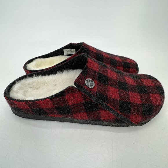 Birkenstock Zermatt Rivet Women’s 8 Wool Clogs Narrow Unisex Slippers Plaid Red - Picture 7 of 12